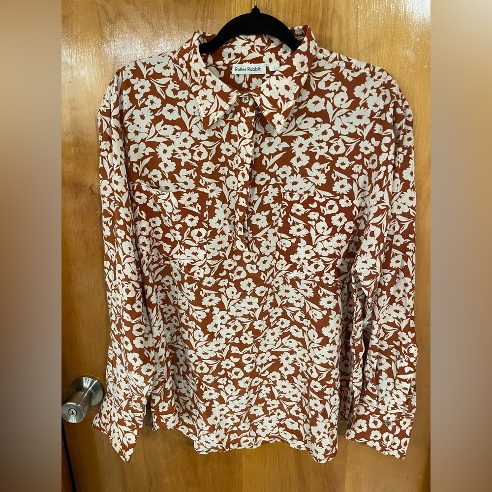 Roller Rabbit 100% Silk Olindo Victoria Blouse in Terracotta - Picture 2 of 7